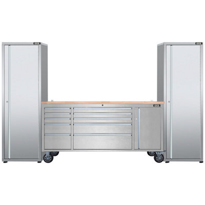 Excel Tools Excel 72Inch 10 Drawer Stainless Steel Workbench Roller Tool Chest Cabinet & 2 Tall Cabinet from B&Q