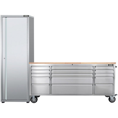 Excel Tools Excel 72Inch 15 Drawer Stainless Steel Workbench Roller Tool Chest Cabinet & Tall Cabinet from B&Q