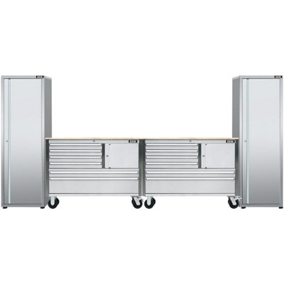 Excel Tools Excel 48Inch 12 Drawer Stainless Steel Workbench Roller Tool Chest Cabinet & 2 Tall Cabinet from B&Q