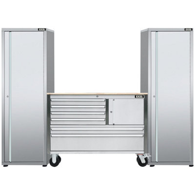 Excel Tools Excel 48Inch 6 Drawer Stainless Steel Workbench Roller Tool Chest Cabinet & 2 Tall Cabinet from B&Q