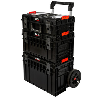 B&Q -  Excel Modular Stackable Tool Box Heavy Duty Mobile Storage 3 Piece Set With Wheels