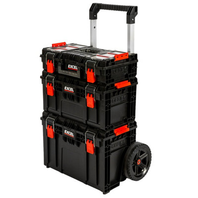 Excel Modular Tool Box Heavy Duty Mobile Storage 3 Piece Set with Wheels 10078 - Image 4