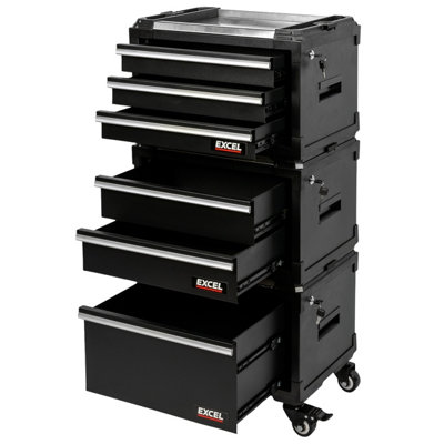 Heavy Duty 6 Drawer Modular Rolling Tool Box Stackable Stainless Steel Worktop - Image 4