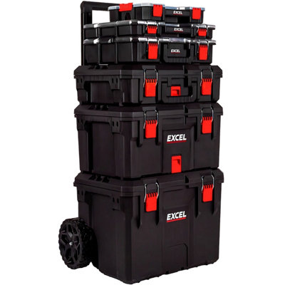 Excel Tools Excel Modular Tool Box Heavy Duty Mobile Storage 6 Piece Set With Organiser & Wheels from B&Q