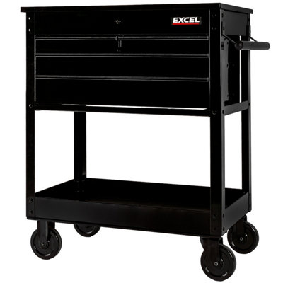 Excel Tools Excel 30" Heavy-Duty Mobile Tool Trolley With Lockable Top & 4 Ball-Bearing Drawers Garage & Workshop Storage