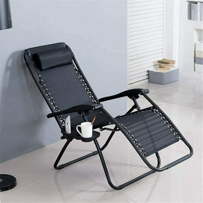 B&Q -  1X Sun Lounger Zero Gravity ChairGarden Folding Recliner Chairs With Cup And Phone Holder