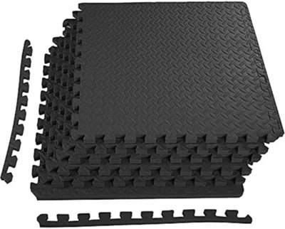 Abaseen 60X60Cm4Pc Black Leaf Interlocking Floor Mats 16 Sq Ft Exercise MatsGym Flooring MatUnder Pool Mats Eva Floor Tiles from B&Q