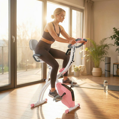 B&Q -  2-In-1 Folding Exercise Bike With 8-Level Magnetic Resistance Pink