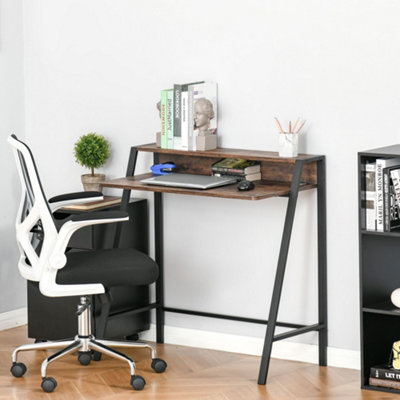 HOMCOM 2-Tier Storage Computer Workstation Metal Frame Rustic Brown 100cm - Image 13