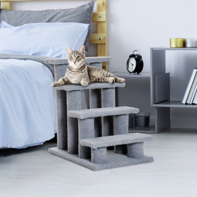 PawHut 4 Step Wooden Pet Stairs - Grey - Portable Indoor Ladder for Cats & Small Dogs - Image 6