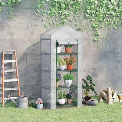 Outsunny Mini Greenhouse 4-Tier Portable Plant House Shed W/ Pe CoverWhite from B&Q