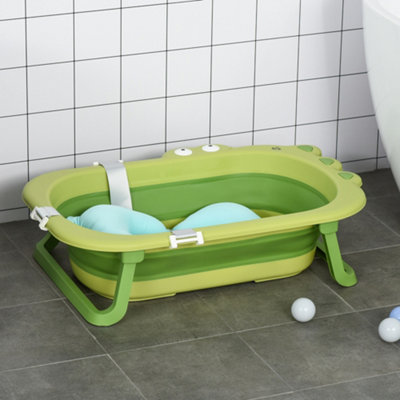 Homcom Green Ergonomic Baby Bath Tub For Toddler With Baby Cushion For 0-3 Years In - Image 8
