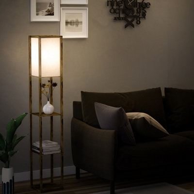 Homcom 3-Tier Floor Lamp With Top Light And Storage Shelves, Brown, 160Cm Tall, E27 Socket - Image 11