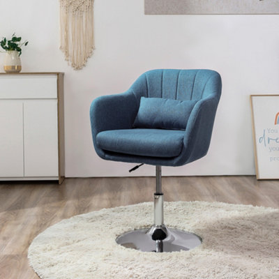 Homcom Stylish Retro Linen Swivel Tub Chair Steel Frame Cushion Seat Blue