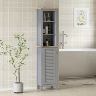 Kleankin Bathroom Floor Tall Cabinet Storage Unit W/ Cupboard Adjustable Shelf