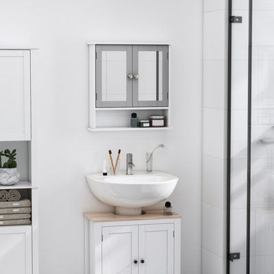 Kleankin Wall Mounted Mirror Cabinet W/ Double Mirror Doors & Adjustable Shelf from B&Q