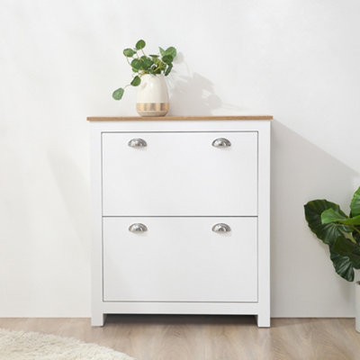 Homcom 2 Drawer Shoe Cabinet Narrow Shoe Cupboard With Flip Doors, White