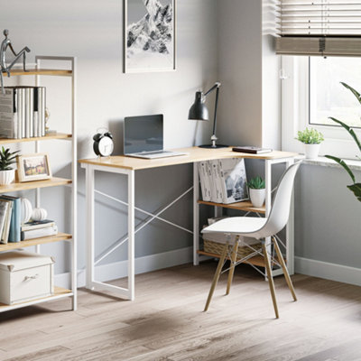 Homcom L-Shape Folding Computer Desk Study Workstation With 2 Shelves Oak Tone from B&Q