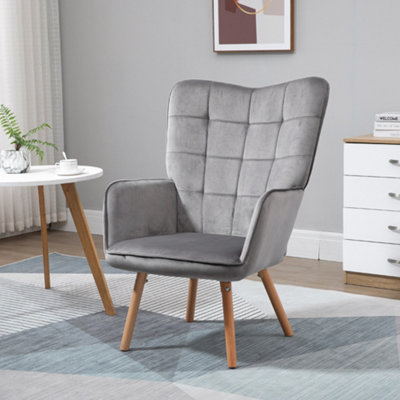 Homcom Upholstered Tufted Wingback Armchair With Seat PaddingGrey from B&Q