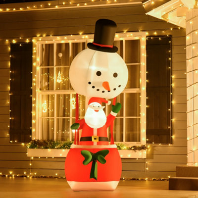 Rackhams Light 8Ft Christmas Inflatable Santa Claus On Snowman Hot Air Balloon W - Image 5