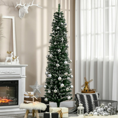 HOMCOM 6FT Artificial Snow Dipped Christmas Tree Xmas Holiday Pencil Tree in Green - Image 9
