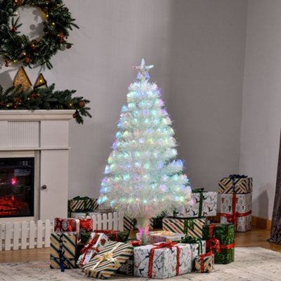 Homcom 4Ft Prelit Artificial Christmas Tree Fiber Optic Xmas Decoration, White