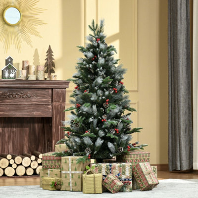 Bon Noel 5ft Snow-Flocked Slim Christmas Tree - Green - Pine Cones & Berries - Image 10