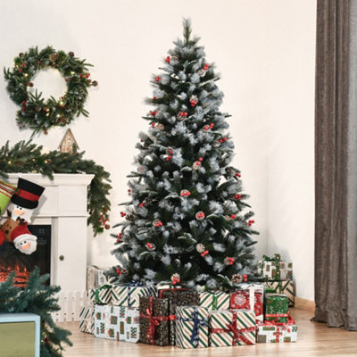 Homcom Green Artificial Snow Dipped Christmas Tree Xmas Holiday Pencil Tree 6Ft