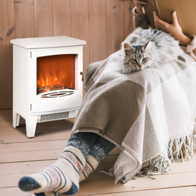 B&Q -  Freestanding Electric Fireplace Stove Heater W/ Led Flame Effect White