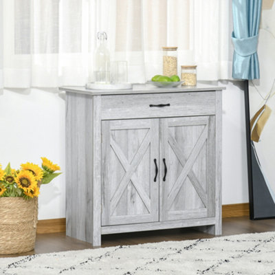 Homcom Farmhouse Barn Door Sideboard Accent Buffet Cabinet Coffee Bar Grey Grain from B&Q