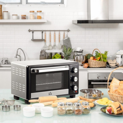 Homcom Mini Oven 16L Countertop Oven W/ Adjustable Temp Timer 1400W, Silver