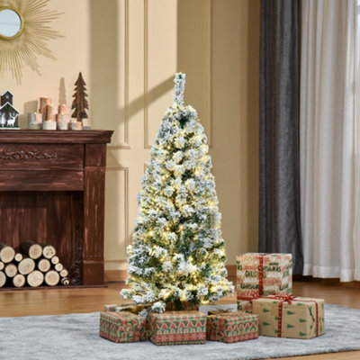Homcom 4Ft Prelit Snow Flocked Christmas Tree W/ LightXmas Decoration Green from B&Q