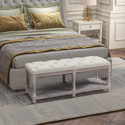 Homcom 2 Tier Bed End Bench - Cream White - Image 9