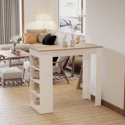 Homcom Unisex Natural Table Kitchen Dining Table W/ 3-Tier Storage Shelf Living Room In - Image 10