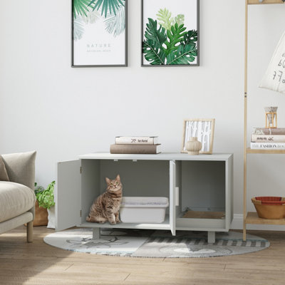 Pawhut Cat Litter Box Enclosure & House W/ Nightstand/end Table DesignGrey from B&Q