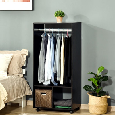 Bobobiy Black Open Wardrobe On Wheels, Bedroom Wardrobe With Clothes Hanging Rail, 2 Storage Shelves, Mobile Garment Rack For Cloakroom, Hallway, - Image 9