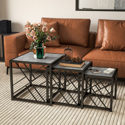 Homcom Set Of 3 Nesting Coffee Tables Square End Tables W/ Metal FrameGrey from B&Q