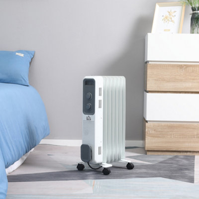 Homcom Oil Filled Radiator Portable Heater W/ 7 Fin, 3 Heat Settings, White