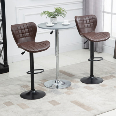 Rackhams Brown Bar Stools Set Of 2 Adjustable Height Swivel Bar Chairs In Pu Leather With Backrest & Footrest, - Image 11