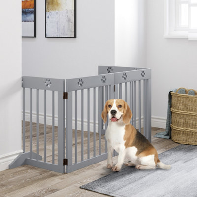 PAWHUT Freestanding Pet Gate 4 Panel Wooden Dog Barrier up to 204cm Long in Grey - Image 13