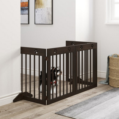 Pawhut Unisex Brown Freestanding Pet Gate 4 Panel Wooden Dog Barrier Up To 204Cm Long In - Image 7