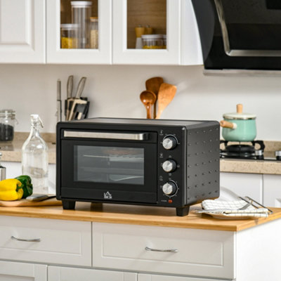 Homcom Black Mini Oven Electric Grill W/ Adjustable Temp Timer 1400W, 21L