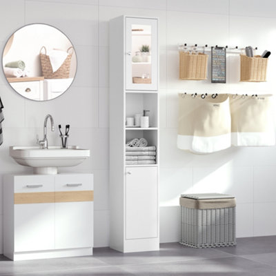Kleankin Bathroom Floor Storage Cabinet With Mirror And Shelves Tallboy Unit from B&Q