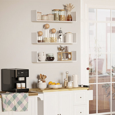 Homcom Set Of 3 Wooden Floating Shelves Wall Mount Cd Dvd Storage Display White from B&Q