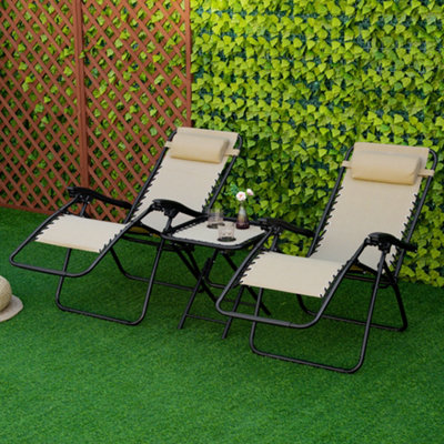 Outsunny 3pc Zero Gravity Chair and Table Set - Beige Cream - Steel Frame, Mesh Fabric - Foldable Design with Cup Holders - Image 7