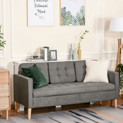 Homcom Compact 3 Seater Sofa With Hidden Storage And Rubber Wood LegsGrey