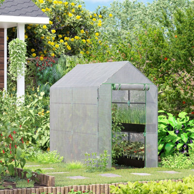 Outsunny Walk In Greenhouse W/shelves Steeple Grow House 186X 120 X 190Cm White from B&Q
