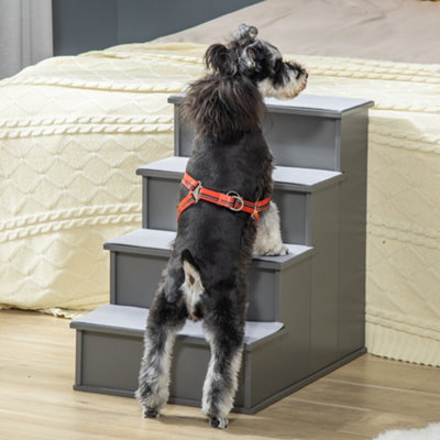 Pawhut Grey 4 Step Wooden Dog Steps Pet Stairs For Dogs, Cat Ladder With Non-Slip Carpet In - Image 9