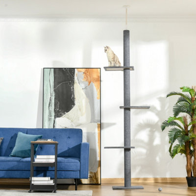 Pawhut Grey 260Cm Floor To Ceiling Cat Tree For Indoor Cats W/ Three Platforms In - Image 7