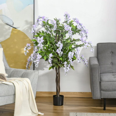 Homcom Artificial Realistic Flower Tree Faux Plant For Indoor Décor Wisteria